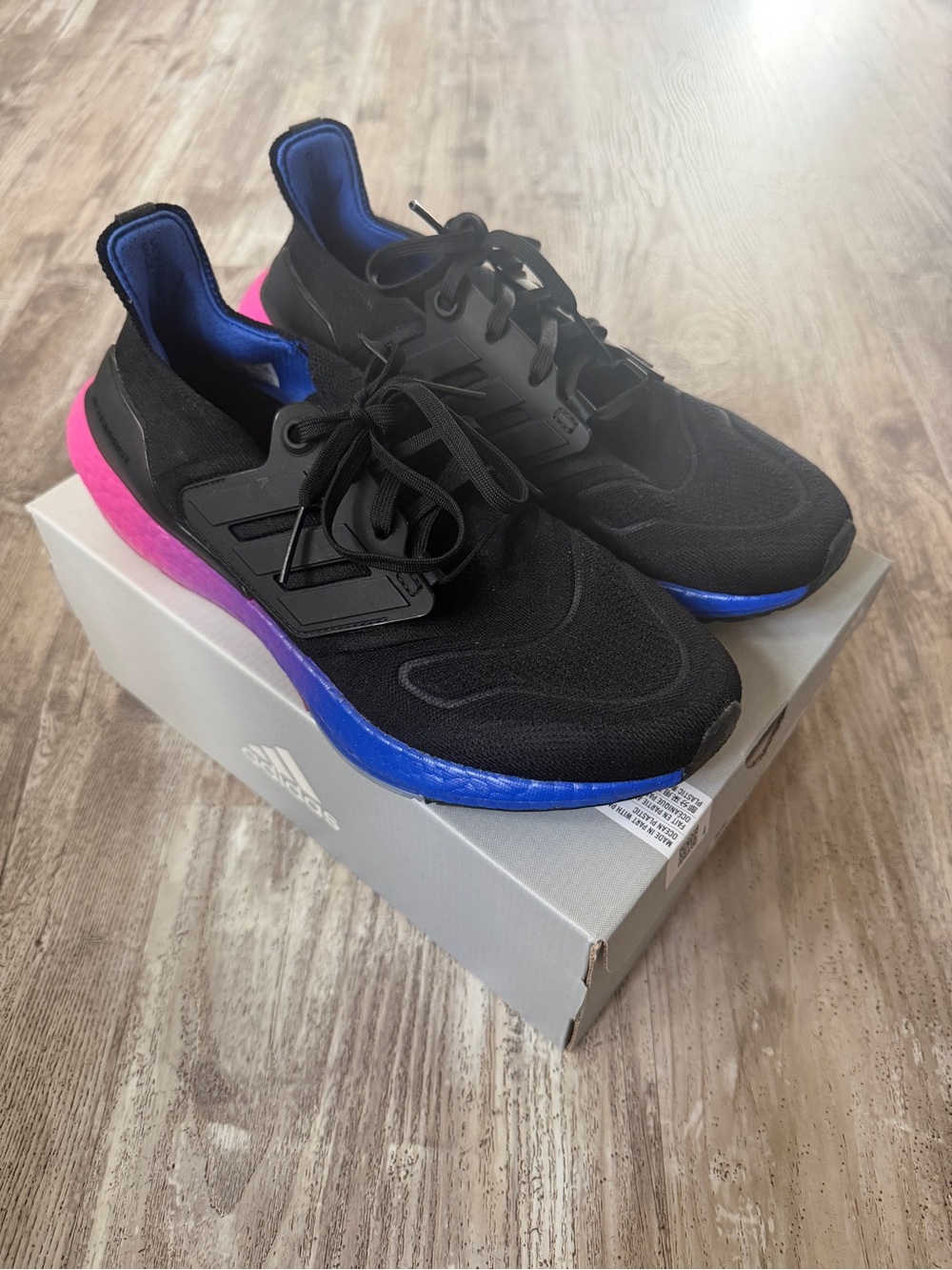 adidas Black Sneakers with Blue and Pink Gradient Midsole